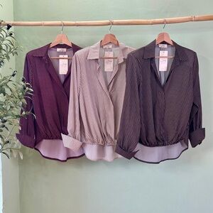 Striped Women's Blouse - Black, Cream, Purple